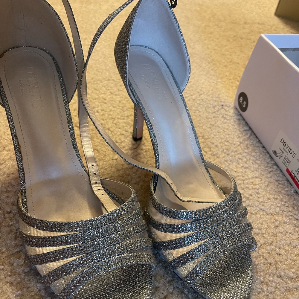 David’s bridal glittery heels silver bridal